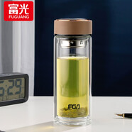 富光雙層玻璃杯水杯男女車載家用高硼硅玻璃杯泡茶杯帶茶隔玻璃杯子  咖色 500ml 雙層玻璃直杯