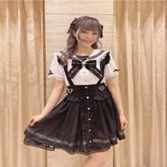 弗依郝200斤超大碼女裝洛麗塔300斤L(fēng)izlisa字母背帶裙絲帶蝴蝶結(jié)蕾絲裙4 黑色 4XL