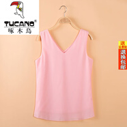 啄木鳥(niǎo)（TUCANO）2026夏雙層雪紡吊帶背心女內搭寬松雪紡衫女無(wú)袖上衣打底短款外穿 蝦紅色V領(lǐng) S 建議85斤內