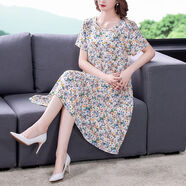 全鶯月碎花棉綢連衣裙女夏季時(shí)尚可外穿中長(zhǎng)款ma媽洋氣顯瘦寬松裙子 15號(hào)花 XL建議110-120斤