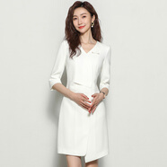 J-ME2024春秋新款職業(yè)裝白色連衣裙修身工裝優(yōu)雅女神范高端名媛工作服 白色連衣裙【五分袖】 L