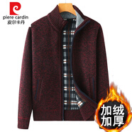 皮爾卡丹（pierre cardin）中年男士開衫爸爸外套加絨加厚秋冬針織大碼毛衣中老年人 A2酒紅 3XL 建議160-180斤