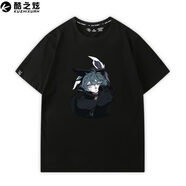 英雄LOL聯(lián)盟薇古絲熬夜波比聯(lián)名男女情侶寬松休純棉閑潮牌短袖T恤 黑色5 XL