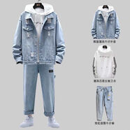 楠語秋（NANYUQIU）牛仔外套男生春秋季韓版潮流套裝男裝一套搭配痞帥氣衣服工裝夾 三件套(06外套/衛(wèi)衣/牛仔褲) M