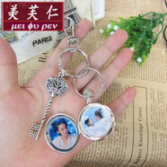 美芙仁 項鏈可放照片定制男女刻字情侶項鏈鑰匙扣復古鑰匙鏈創(chuàng  )意生日禮 銀色鑰匙扣一件(2張圖片)