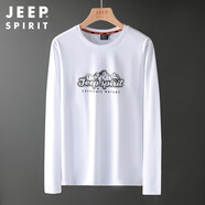 吉普（JEEP）吉普【高檔輕奢】中青年男士春秋季圓領(lǐng)長(zhǎng)袖恤棉質(zhì)透氣彈性打底衫 白色1085 M