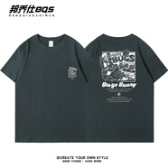 邦喬仕（BFDQJS）美式重磅純棉白色短袖T恤男士夏季新款寬松青少年打底衫學(xué)生半袖 深灰棒球兔八哥 2XL(推薦體重150-170斤)