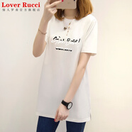 LOVER RUCCI法國2025新款夏季女裝上衣寬松中長(cháng)款女士t恤女士休閑長(cháng)款短袖衫 白色-209-2018上黑下白字母 S 90-105斤