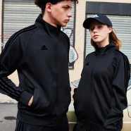 阿迪达斯（Adidas）外套男户外休闲时尚舒适防风夹克跑步透气运动服 针织夹克-黑/黑 S