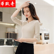 【新品】春秋款羊毛衫女款低領(lǐng)小個子高腰毛衣女長袖緊身上衣冬薄針織衫修身打底衫 杏色【9803圓領(lǐng)款】 M