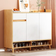 墨尚思 鞋柜門(mén)口家用簡(jiǎn)約玄關(guān)柜臥室現代實(shí)木腿收納柜 【三門(mén)一抽】橡木色106*32*100