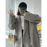 蘇洛琳（SULUOLIN）2025年春秋冬季新款雙面絨毛呢大衣女士裝韓版寬松中長(zhǎng)小個(gè)子外套 灰色 S (建議：85-110斤)