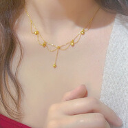 瑞諾（Ruinuo）黃金花絲愛心項鏈女新款999足金流蘇套鏈生日禮物送女生 黃金愛心項鏈/金重約6.51克