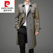 皮爾卡丹風(fēng)衣男中長(cháng)款中年男士長(cháng)款帥氣過(guò)膝外套雙排扣戰壕大衣針織 卡其 M 170