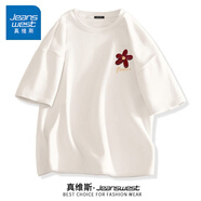 真維斯（JEANSWEST）純棉短袖t恤女裝夏季新款寬松大碼打底衫女半袖小個(gè)子時(shí)尚上衣服 白色 酒紅的小花_K L