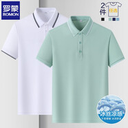 羅蒙（ROMON）兩件裝短袖t恤男翻領(lǐng)夏季新款冰絲透氣polo領(lǐng)打底男士商務(wù)體恤衫 白色+豆綠 L