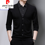 皮爾卡丹棉質(zhì)假兩件男士長(cháng)袖T恤新款上衣休閑春新款打底衫簡(jiǎn)約外套 10031黑色【春秋款】 175/XL【建議135-150斤】