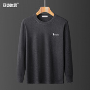 爸爸裝 秋冬季雙面絨長(cháng)袖T恤男中老年薄絨打底衫單件上衣秋衣 6904圓領(lǐng)深灰 3XL175-200斤