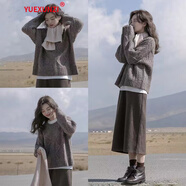 YUEXUNZI冬季新款女裝冬季毛衣連衣裙高級(jí)感炸街穿搭小個(gè)子兩件套套裝裙子 【套裝】 S