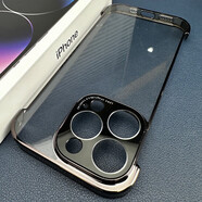 歡銳 iphone14手機殼磁吸高級感 蘋果14plus透明硬殼14pro/max/Plus半包邊防摔鏡頭保護套電鍍超薄款 蘋果14【邊緣電鍍款-黑色】硬殼