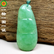 長(cháng)幸【一物一圖一證】翡翠吊墜 福豆冰種淺綠色男女款 細糯種天然a貨 39*17*3.5毫米4.788克帶繩