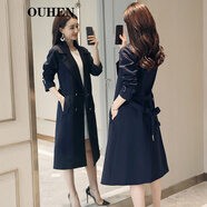 OUHEN品牌女裝 中長(cháng)款風(fēng)衣女 春秋季新款流行百搭垂感收腰氣質(zhì)外套 藏青色 M （100-110斤）