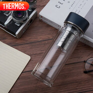 膳魔師（THERMOS）雙層玻璃400ml男女水杯茶杯水紋行者帶茶漏杯TCGB-400-D-CY 青色