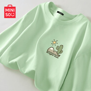 名創(chuàng  )優(yōu)品（MINISO）短袖t恤女2025夏季新款奶白色潮流外穿打底衫通勤休閑純棉上衣服 果綠色(仙人島胸標) S 155 (純棉T恤 舒適好搭)