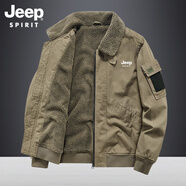 JEEP SPIRIT棉衣男士保暖加絨加厚冬季棉服牛仔外套時尚百搭多口袋大碼棉襖 卡其色 XL