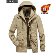 JEEP吉普 棉衣男可脫卸內(nèi)膽加絨加厚兩件套冬季外套中年棉服休閑大碼棉襖多口袋可卸帽 卡其色 XL