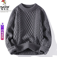 啄木鳥(niǎo)圓領(lǐng)針織毛衣男秋冬季寬松百搭條紋打底衫休閑潮流長(cháng)袖內搭 灰色 L (建議110-125斤)