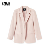 Semir森馬休閑西服女春秋裝中長款翻駁領(lǐng)時(shí)尚氣質(zhì)通勤夾克外套女 粉紅60046 M