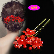 千寶萊新娘頭飾蕾絲手工串珠娟紗發(fā)飾永生花朵仿珍珠結婚韓式頭花配飾 彼岸花紅色四支