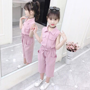 金布丁（JINBUDING）女童夏季套裝適合3-14歲小女孩穿的新款洋氣時髦兩件套小女孩夏天 皮粉色(七分褲套裝) 140 建議 130CM(尺碼偏小)