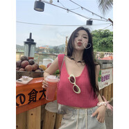 風(fēng)采兔 美式辣妹外穿針織吊帶背心女2023夏季小個(gè)子寬松休閑無(wú)袖上衣潮 玫紅色 均碼
