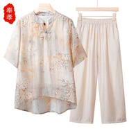 奉孝中老年女裝夏裝時(shí)尚套裝媽媽50-60歲洋氣老年人衣服老年女裝夏季 米色 3XL （建議120-135斤）
