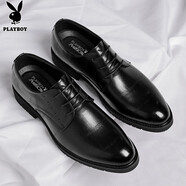 花花公子（PLAYBOY）皮鞋男2025夏季商務(wù)休閑鞋男款英倫正裝鞋 黑色 41