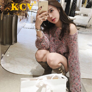 KCV 香港潮牌女裝毛衣女寬松秋冬新款套頭花色很仙的圓領(lǐng)長(cháng)袖上衣女 粉色 S