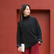 亂在江南復(fù)古民族風(fēng)棉服女冬季新品文藝簡約盤扣夾棉保暖短外套 黑色 均碼