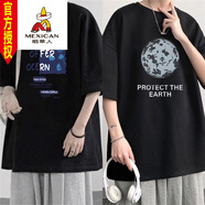 稻草人（MEXICAN）加肥加大300斤純棉短袖T恤男士潮牌大碼寬松胖子半袖港風(fēng)五l分袖 黑色 （神秘海）+黑色T117保 6XL 建議225255斤可穿