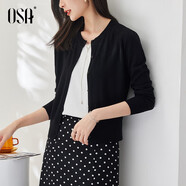 歐莎（OSA）小香風(fēng)紫色針織開(kāi)衫外套新款女外搭上衣空調衫遮陽(yáng)衫春夏 黑色A M