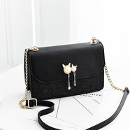 曼茲威包包女包時(shí)尚小方包個(gè)性潮流斜挎包休閑百搭鏈條包女士亮片單肩包 黑色