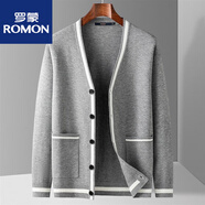 羅蒙（ROMON）男士針織衫開(kāi)衫大口袋撞色秋冬休閑潮流時(shí)尚百搭毛衣加厚外套 中灰 2XL 185/A
