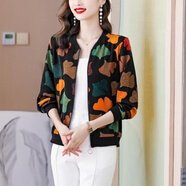 VEOX襯衣女夏季薄款上衣2025新款時尚雪紡印花棒球服短外套 8039花色 L _(100-110斤)