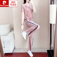 皮爾卡丹（pierre cardin）歐洲站金絲絨運(yùn)動(dòng)套裝女2025年夏季新款休閑長(zhǎng)褲時(shí)尚兩件裝潮針織 粉色 S(建議100斤以內(nèi))