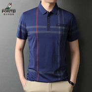 富鋌（FORTEI）中年男士短袖T恤夏季男裝翻領(lǐng)休閑短袖棉t恤爸爸裝體恤衫 官方旗艦深藍 M 105/16548