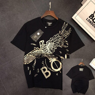 BOY潮牌短袖t恤男女同款夏季新款老鷹燙金翅膀圓領(lǐng)寬松半截袖體恤 G1865黑色 XL 158-178斤穿