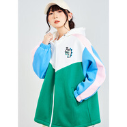 木果果木2023秋季新款休閑減齡撞色設計保暖加絨衛衣外套女 白綠 S