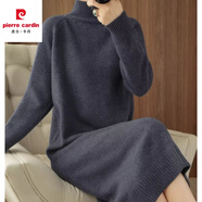 皮爾卡丹（pierre cardin）連衣裙女秋冬新款半高領(lǐng)針織中長(zhǎng)款過(guò)膝寬松冬加厚毛衣內(nèi)搭打底裙 深灰色 M