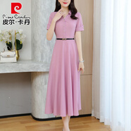 皮爾卡丹高檔女裝高端夏季棉連衣裙子女裝夏裝2025年新款收腰氣質(zhì)薄款 粉紅色 XL